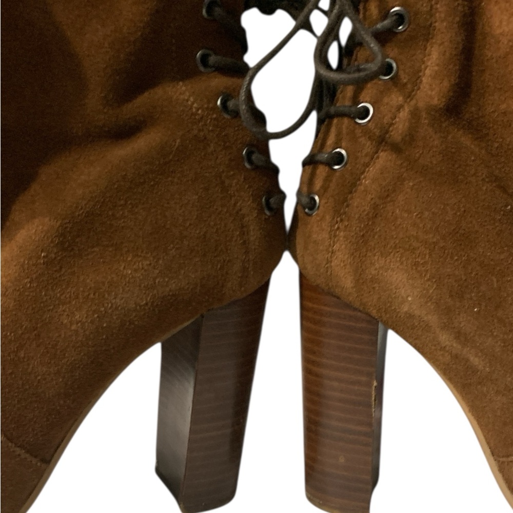 Steve Madden Rochelle Boots Size 8 Brown Suede Ankle Booties Lace Up Zip Heel - Picture 4 of 12